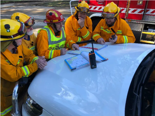 Red Hill CFA volunteers planning during an exercise